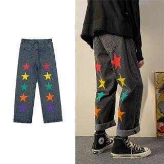 Star Print Wide Leg Jeans