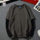Long-sleeve Mock Two-piece T-shirt / Printed Sweatshirt