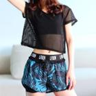 Short-sleeve Mesh Cropped Top / Layered Sports Shorts