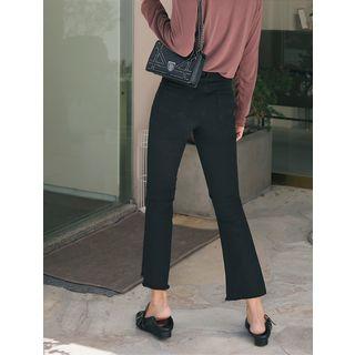 Waist-band Cutaway-hem Semi Boot-cut Jeans