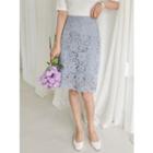 Lace-overlay Colored Pencil Skirt