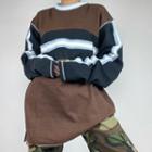Long Sleeve Color-block Striped Oversized Pullover