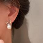 Rabbit Rhinestone Faux Pearl Alloy Earring An0214 - Stud Earring - 1 Pair - Gold - One Size