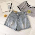 High-waist Denim A-line Shorts