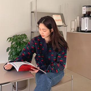 Cherry Pattern Woolen Cardigan