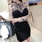 Beaded Mesh Panel Long Sleeve Mini Dress
