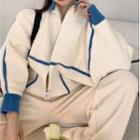 Stand Collar Two-tone Zip-up Knit Jacket