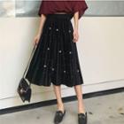 Embellished Accordion Pleat Velvet Skirt