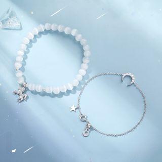 Set: Cat Eye Stone Bracelet + Rhinestone Bracelet 1set - Dream Seeker - One Size