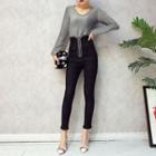 Set: Glittered Long Sleeve T-shirt + High Waist Skinny Jeans