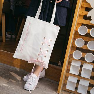 Lace Up Canvas Shopper Bag