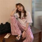 Short-sleeve Letter Print T-shirt / High-waist Tie Dye Pants