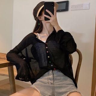 Multicolor Button Chiffon Cardigan