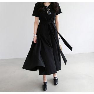 Cotton A-line Long Dress With Sash