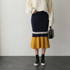 Contrast-trim Ruffle-hem Midi Knit Skirt