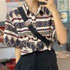 Print Elbow-sleeve Shirt As Shown In Figure - One Size
