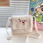 Embroidered Fleece Messenger Bag