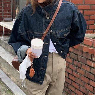 Long-sleeve Denim Jacket Dark Blue - One Size