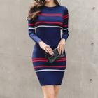 Long-sleeve Striped Mini Bodycon Knit Dress