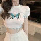 Butterfly Short-sleeve T-shirt / Pleated Skirt