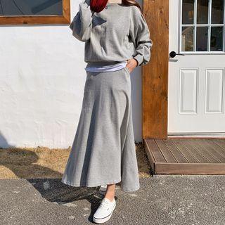 Set: Drop-shoulder Pullover + Maxi Skirt