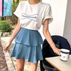 Set: Lettering T-shirt + Dot Tiered Flare Miniskirt