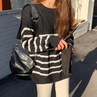 Stripe Cable-knit Top