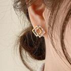 Square Rhinestone Faux Pearl Alloy Earring Bm1853 - 1 Pair - White & Gold - One Size