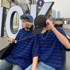 Couple Matching 3/4-sleeve Striped T-shirt Blue - One Size