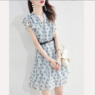 Cap-sleeve Dotted Mini A-line Dress