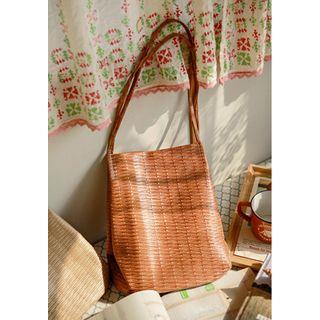Textured Faux-leather Shopper Bag
