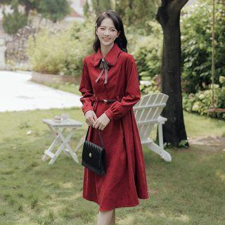 Bow-front Midi A-line Shirtdress