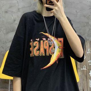 Print Short-sleeve Oversized T-shirt Black - One Size