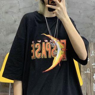 Print Short-sleeve Oversized T-shirt Black - One Size