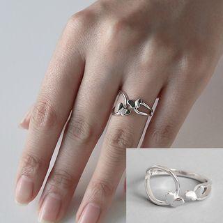 925 Sterling Silver Butterfly Open Ring White Gold - Size No. 14