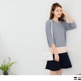 3/4 Sleeve Color Block Mermaid Dress