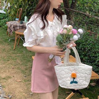 Short-sleeve Ruffle Trim Blouse / Mini A-line Skirt