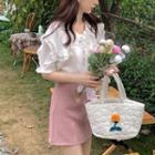 Short-sleeve Ruffle Trim Blouse / Mini A-line Skirt