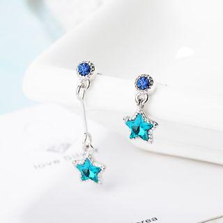 Non-matching Star Drop Earring Copper Plated Platinum - One Size