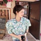 Short-sleeve Floral Top White & Green - One Size