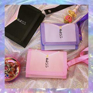 Color Block Embroidered Strap Wallet