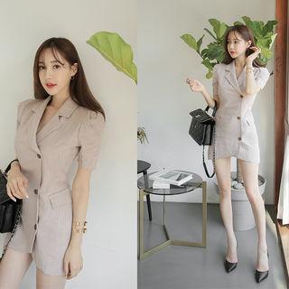Short-sleeve Linen Mini Coatdress