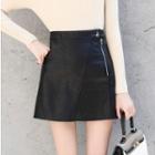 Mock-neck Knit Top / Faux Leather Mini Skirt / Set