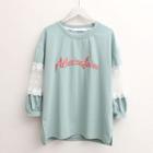 Lace Panel Embroidered 3/4-sleeve T-shirt