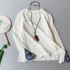Long-sleeve Embroidered Panel Frog-button T-shirt