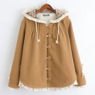 Lace Trim Hooded Knit Coat
