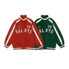 Lettering Embroidered Color Block Zip Jacket