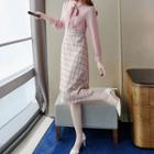Long-sleeve Tie-neck Plaid A-line Midi Dress