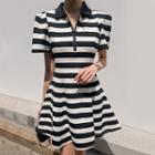 Collared Striped Mini Swing Dress
