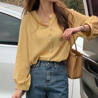 Puff-sleeve Gingham Blouse Yellow - One Size
